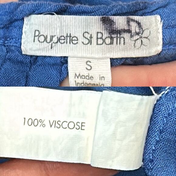 Poupette St. Barth Blue Crinkle Mini Tunic Dress Cover-Up Boho Mermaid Hippie - Picture 12 of 13